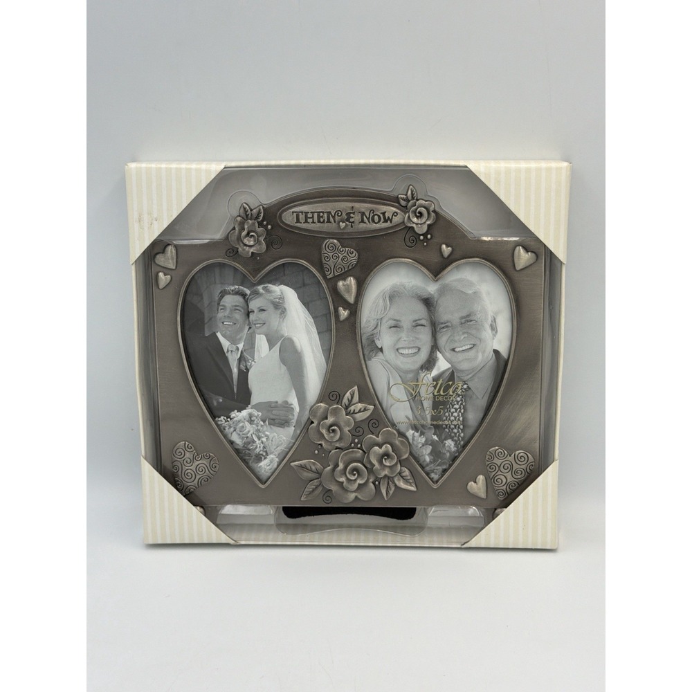 Fetco Then & Now Double Heart Wedding Anniversary Picture Frame 3.5x5 NIB